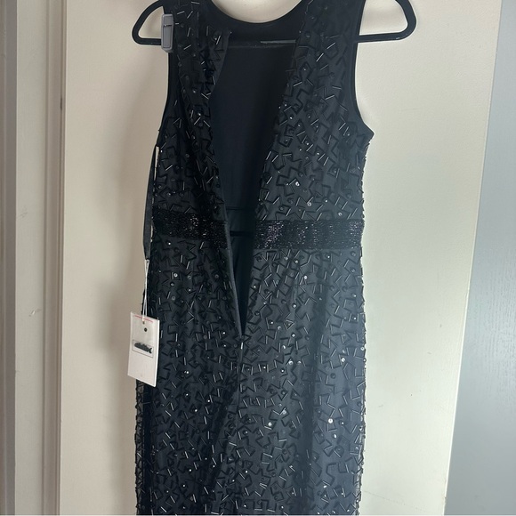Mac Duggal Black Geometric Hand Embellished  Sleeveless A-Line Dress NWT Size 8 - Picture 7 of 16